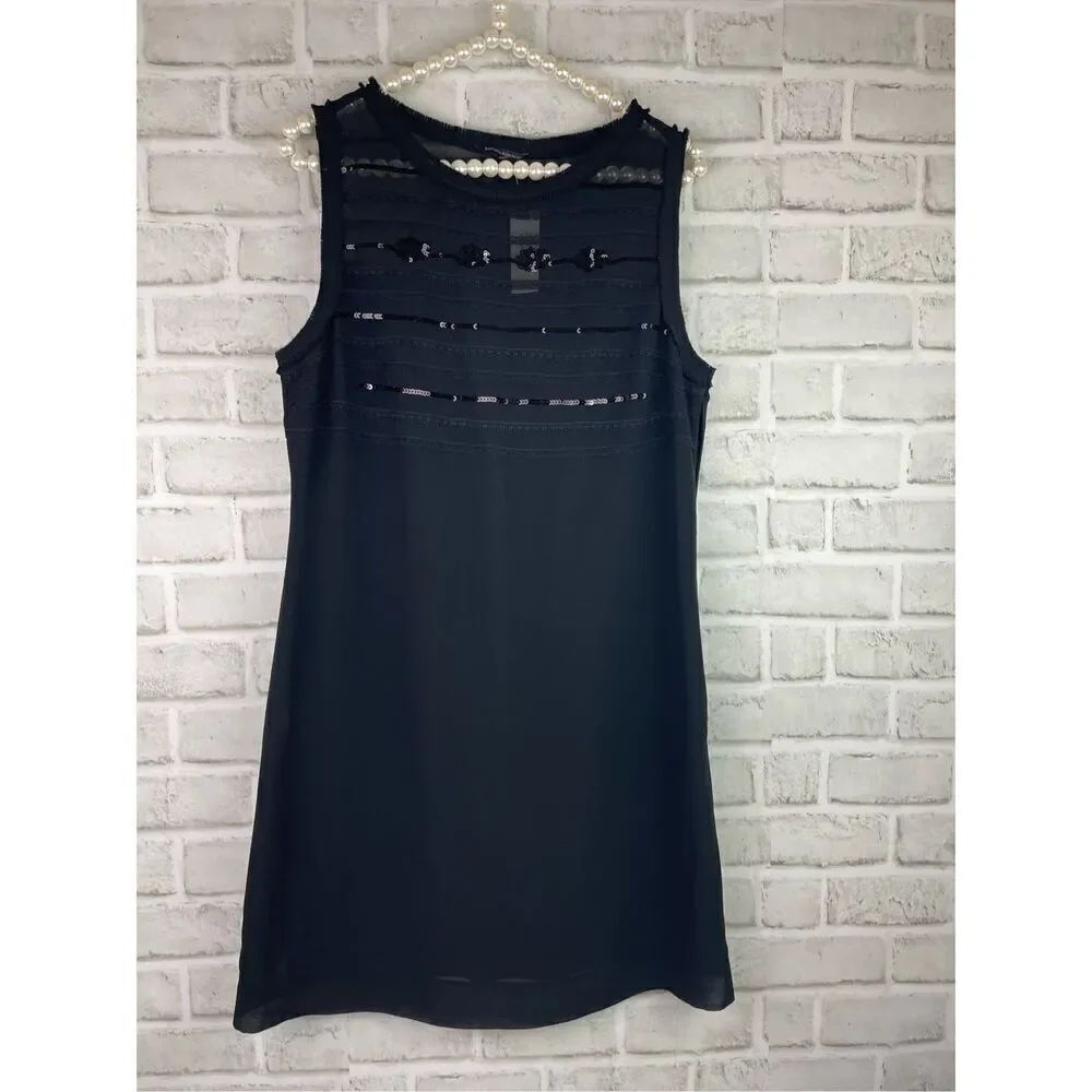 Banana Republic Black Sequin Dress Womens Size 8 Chiffon Layers Chic